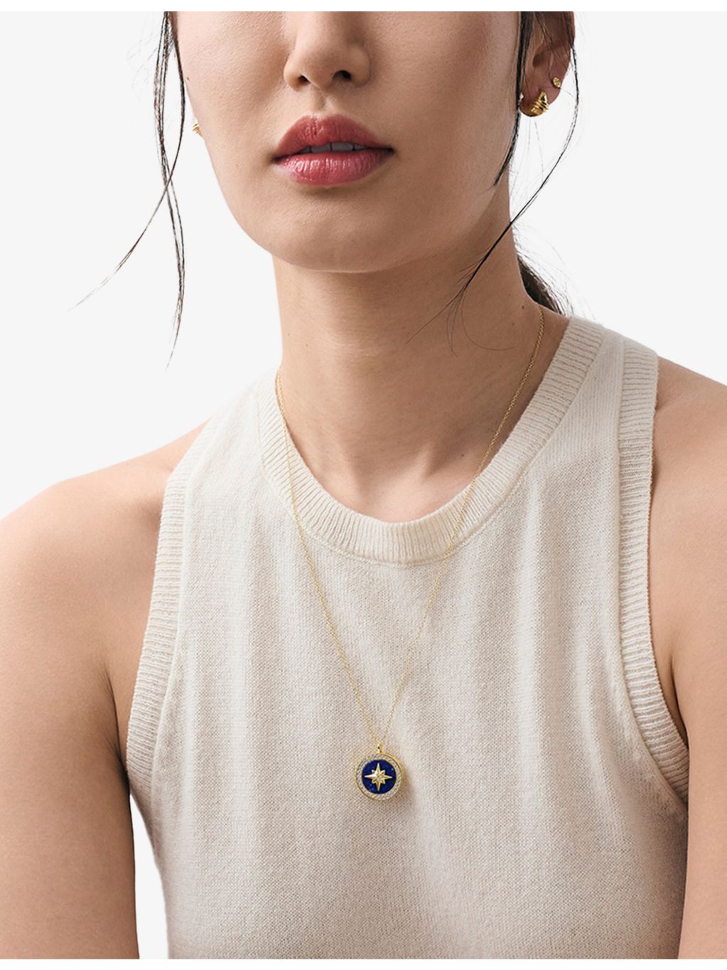 Astley Clarke gold plated lapis white sapphire locket necklace, UK version