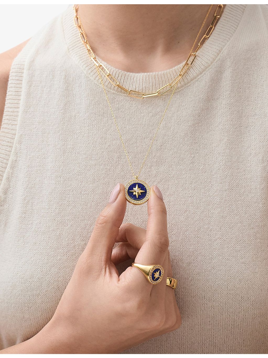 Astley Clarke gold plated lapis white sapphire locket necklace, UK version