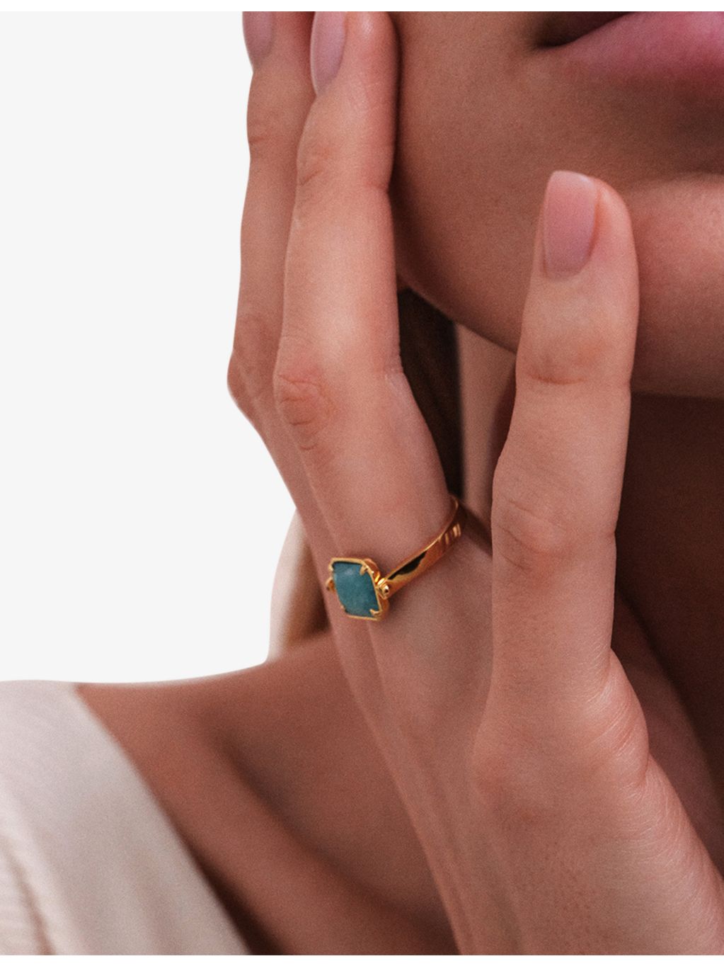 Astley Clarke mother-of-pearl and amazonite spinner ring (British brand)