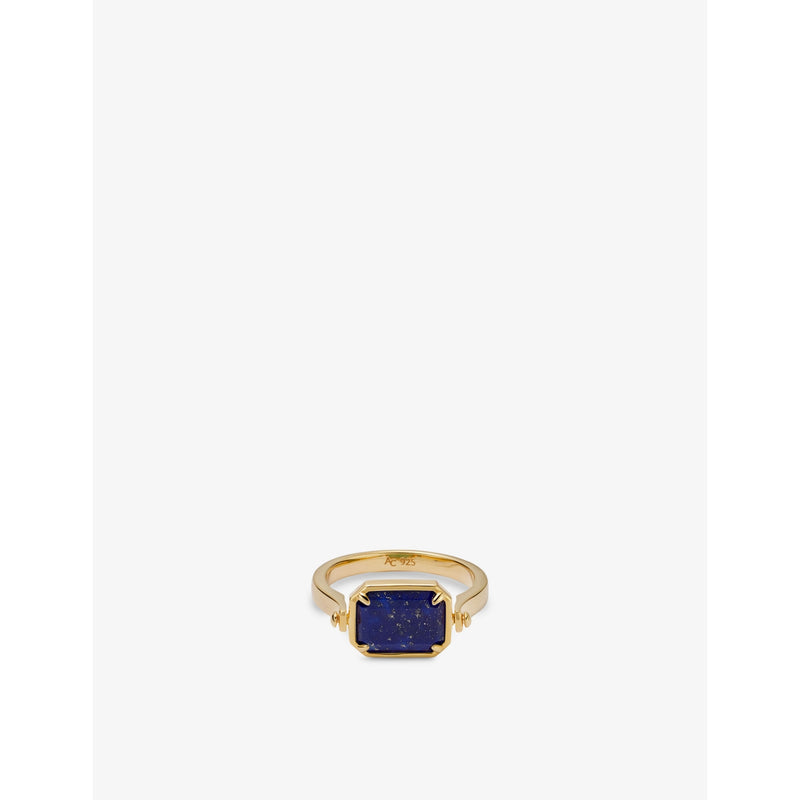 Deco 18ct Yellow-Gold Plated Sterling-Silver, Lapis And Malachite Spinner Ring - L
