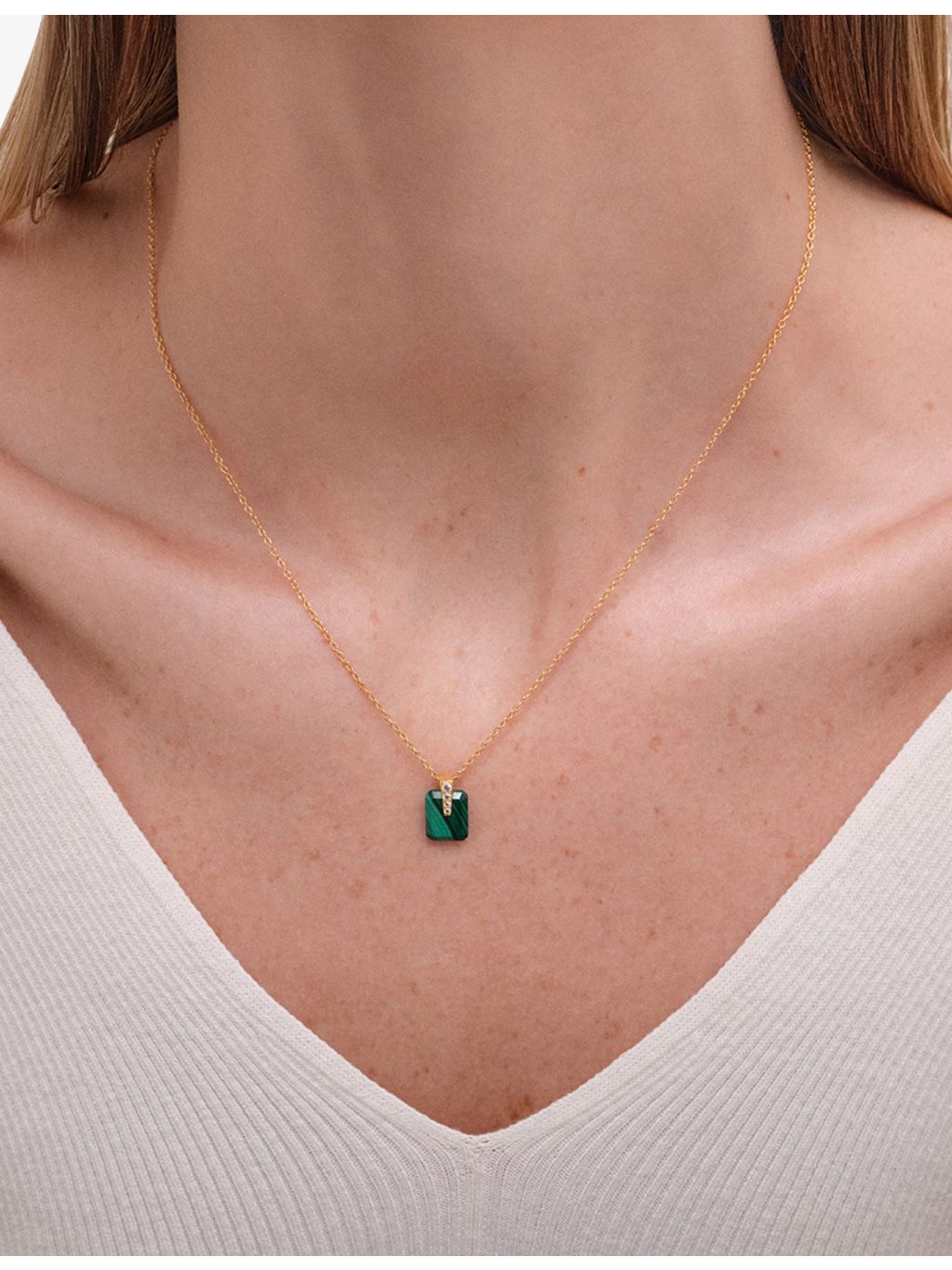 Astley Clarke malachite and white sapphire pendant necklace, gold plated (British brand)