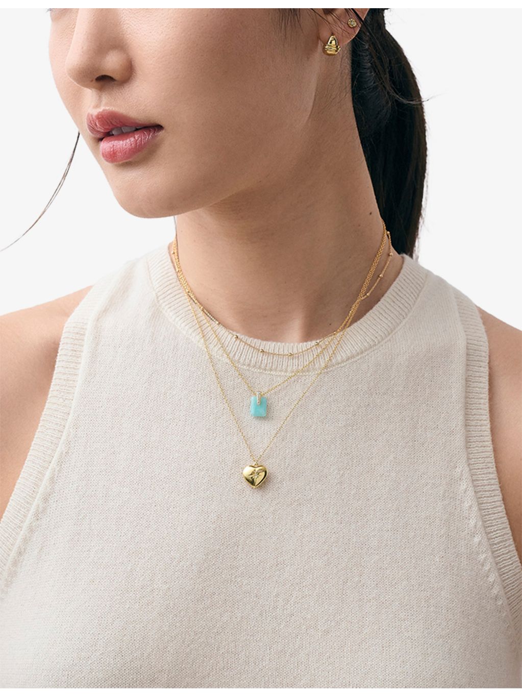 Astley Clarke gold-plated amazonite and white sapphire pendant necklace - British product