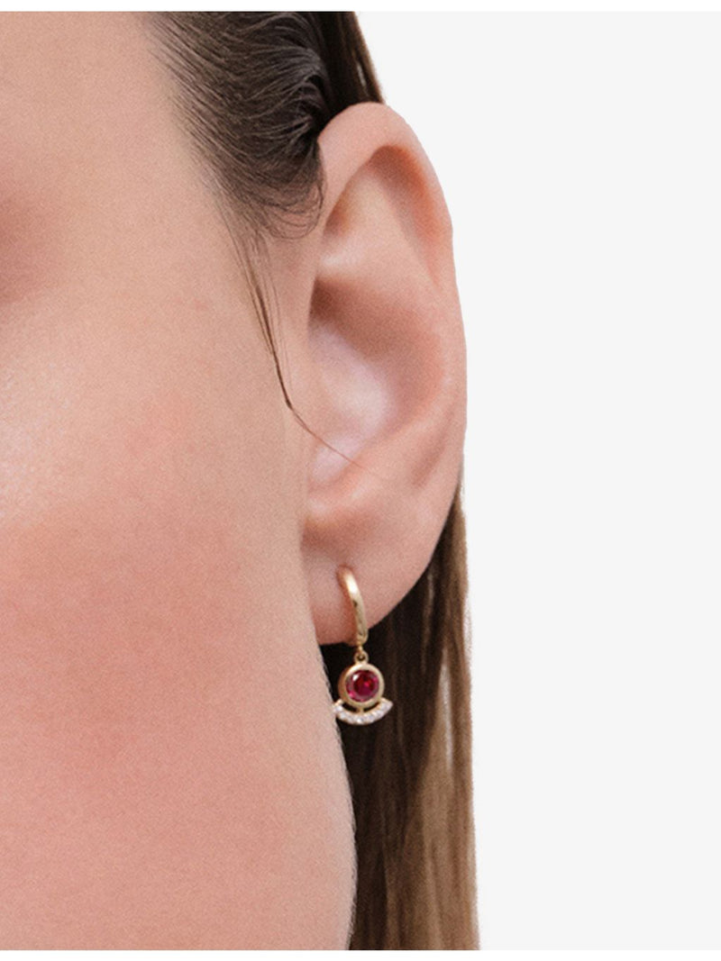 Astley Clarke 14ct yellow gold ruby drop huggies, UK version