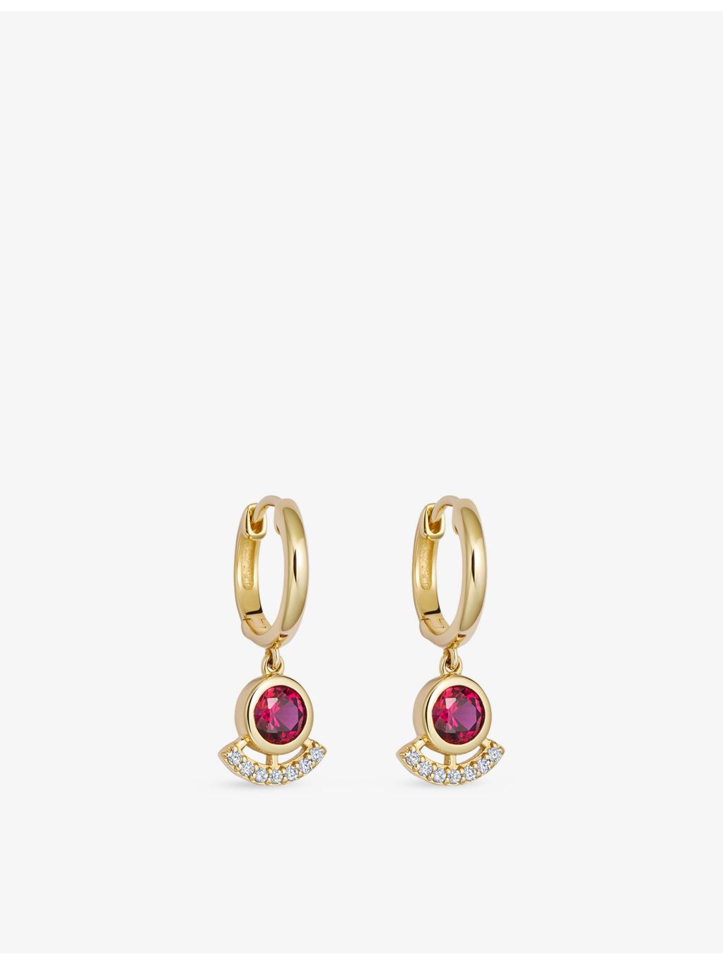 Astley Clarke 14ct yellow gold ruby drop huggies, UK version