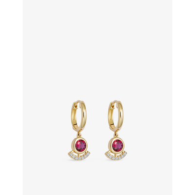 selfridges Astley Clarke Icon 14ct Yellow Gold Ruby and 0.055ct Lab-Grown Diamond Drop Huggie Earrings- Buy online at McGrocer