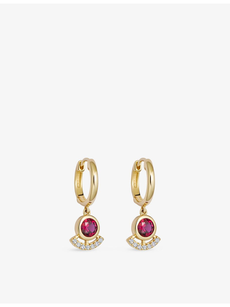 Astley Clarke 14ct yellow gold ruby drop huggies, UK version