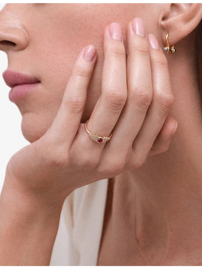 Astley Clarke 14ct gold ring ruby lab-grown diamond, imported from the UK