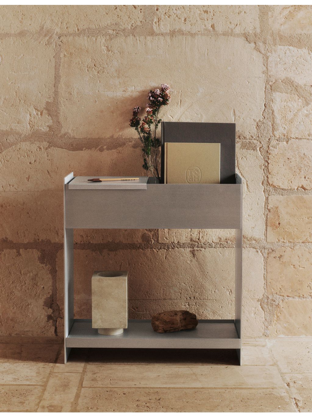 ferm LIVING aluminium plant box with shelf, imported from the UK