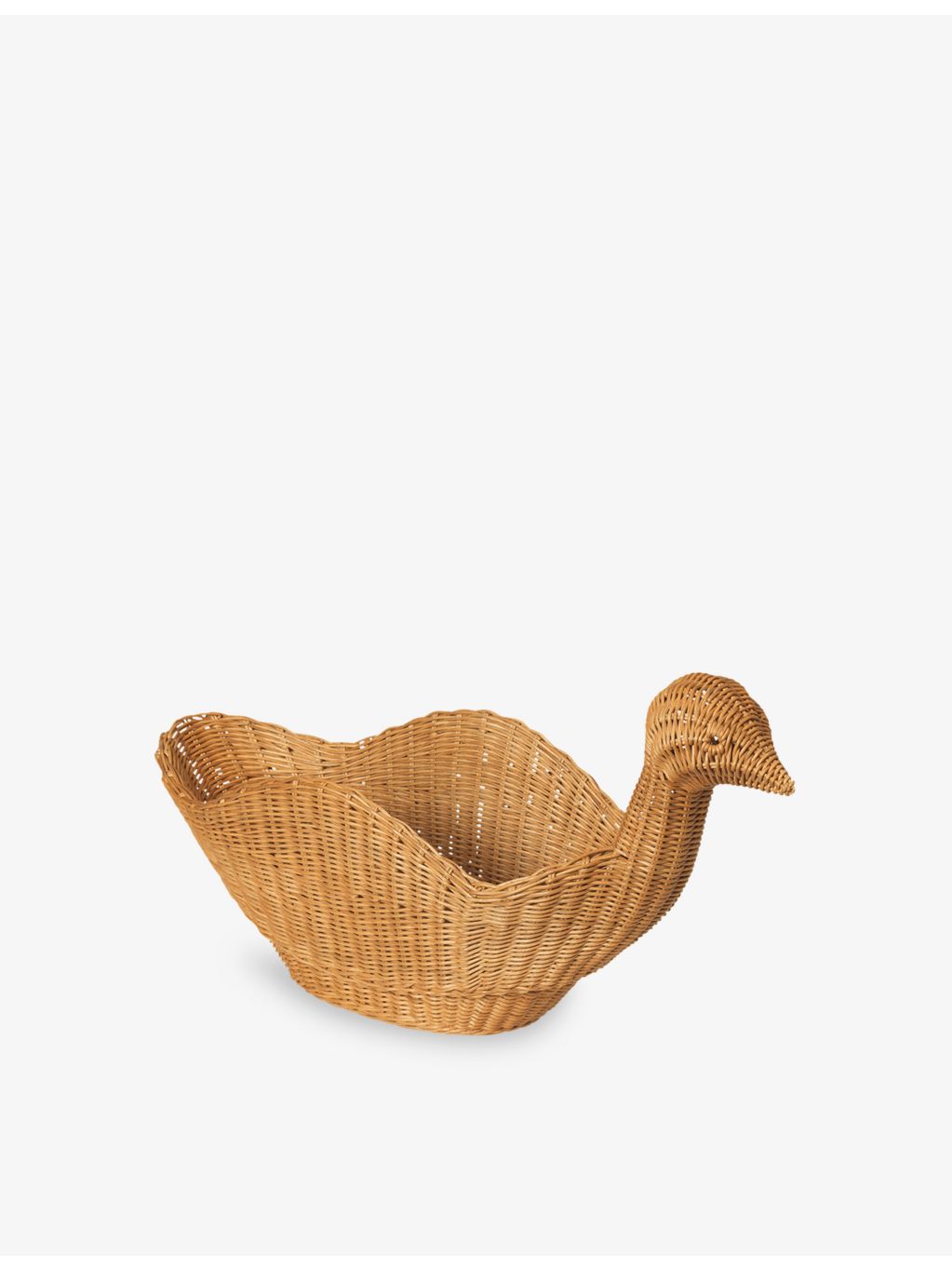ferm LIVING braided rattan storage basket with bird design, 40cm (British brand)