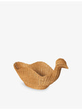 ferm LIVING braided rattan storage basket with bird design, 40cm (British brand)