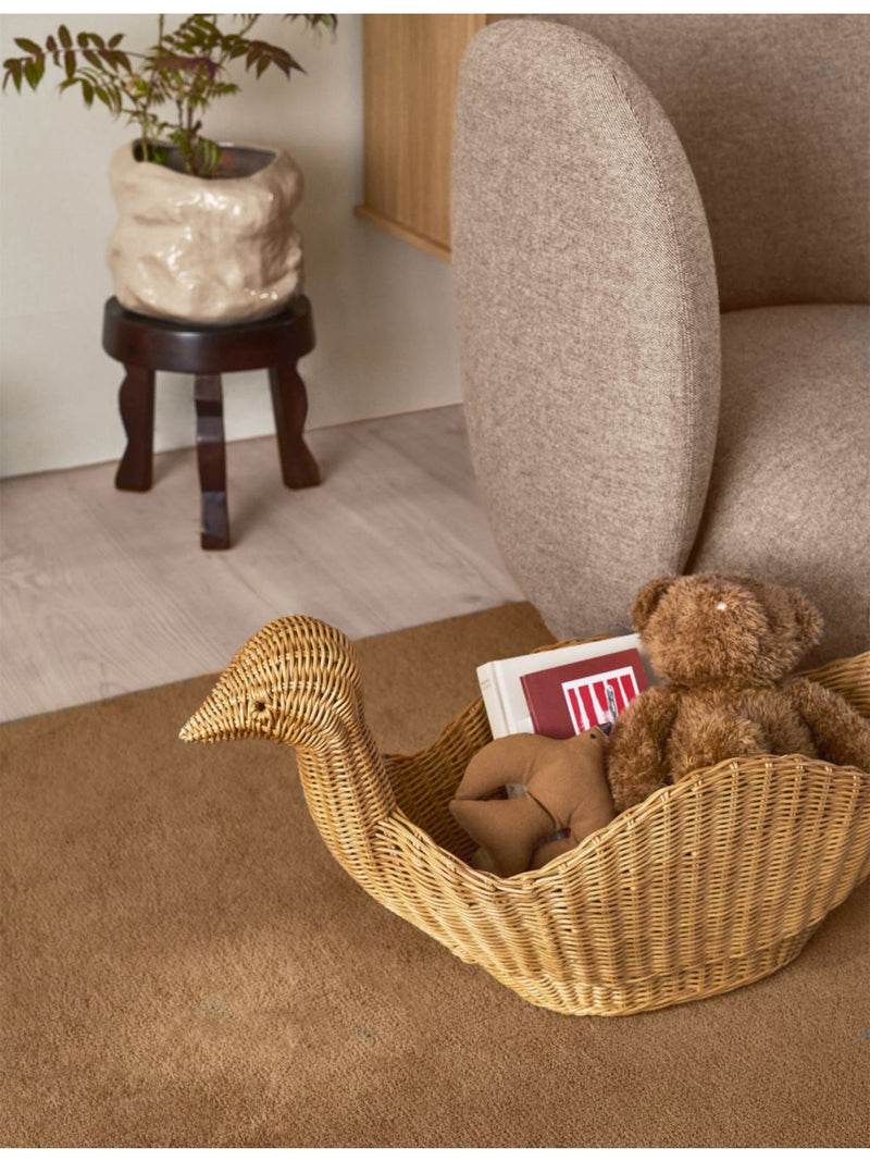 ferm LIVING braided rattan storage basket with bird design, 40cm (British brand)