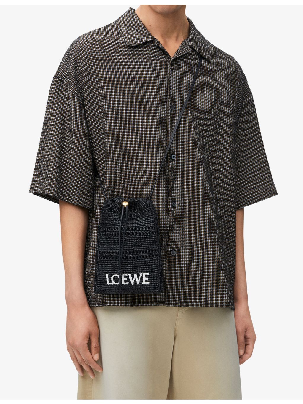 LOEWE raffia cross-body bag with leather trim and gold hardware (British brand)