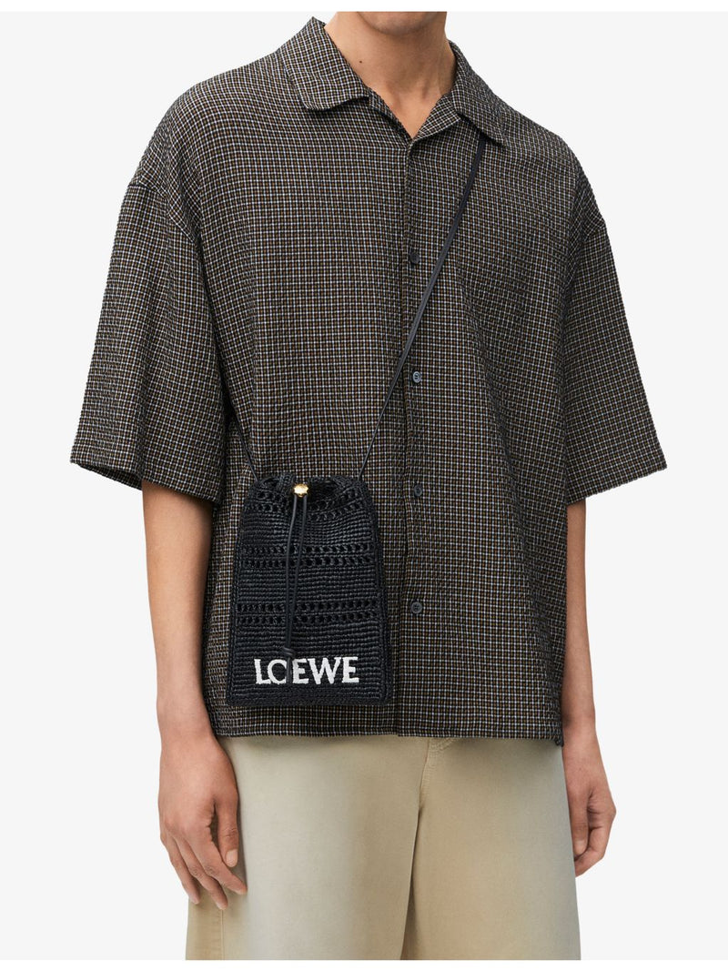 LOEWE raffia cross-body bag with leather trim and gold hardware (British brand)