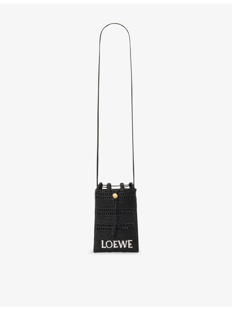 LOEWE raffia cross-body bag with leather trim and gold hardware (British brand)