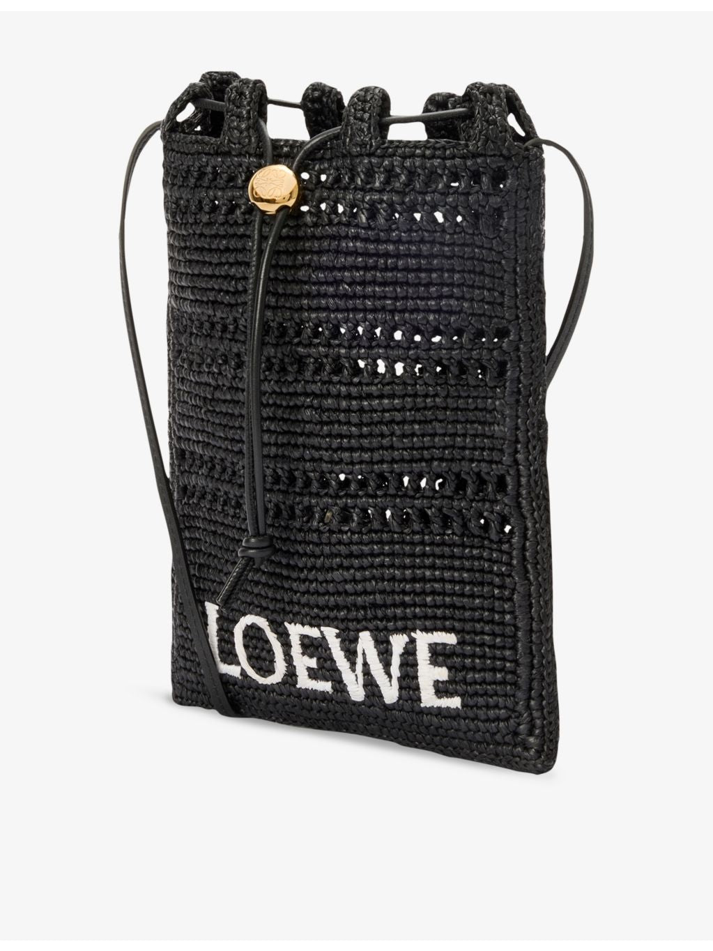 LOEWE raffia cross-body bag with leather trim and gold hardware (British brand)
