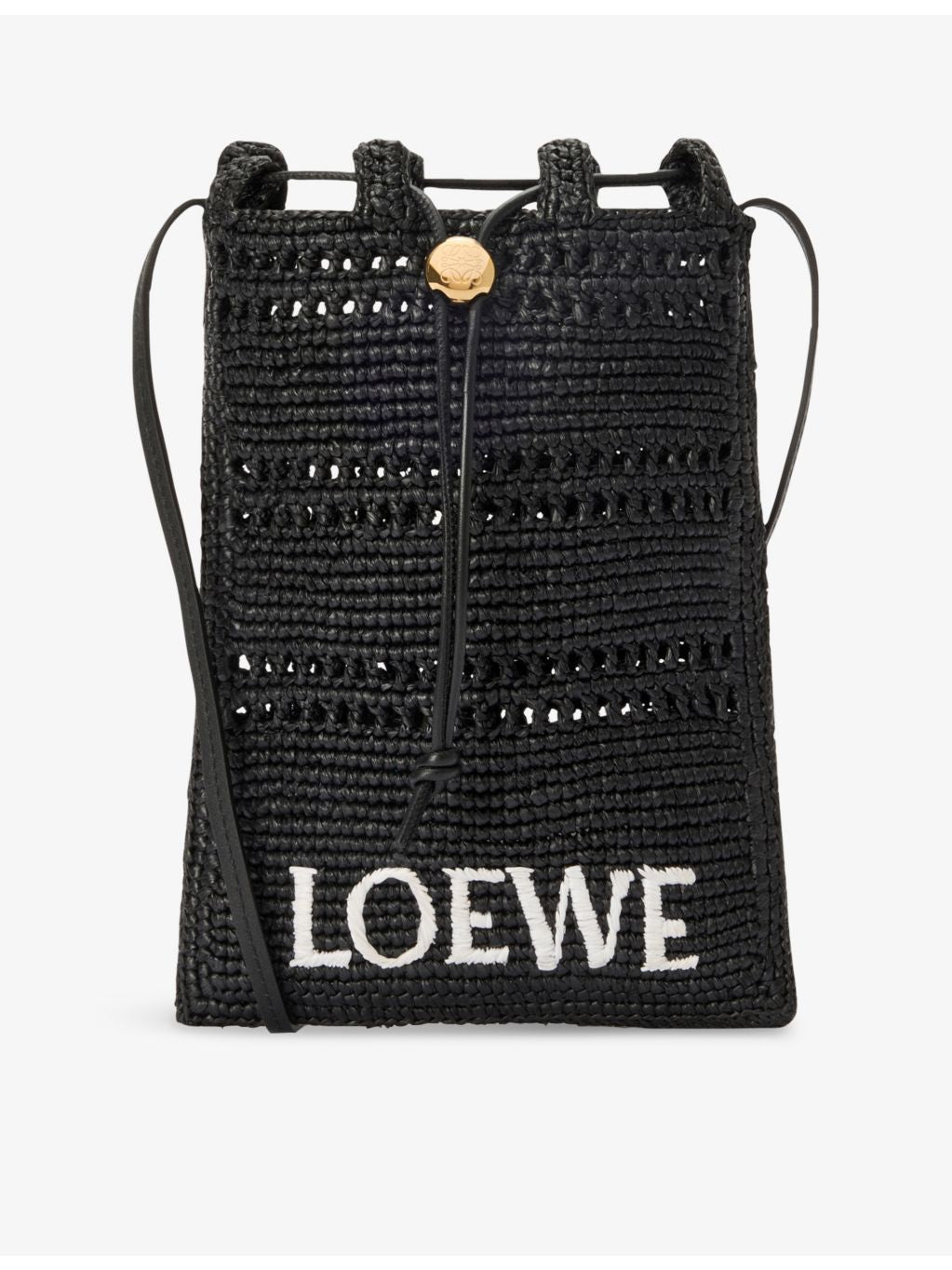 LOEWE raffia cross-body bag with leather trim and gold hardware (British brand)