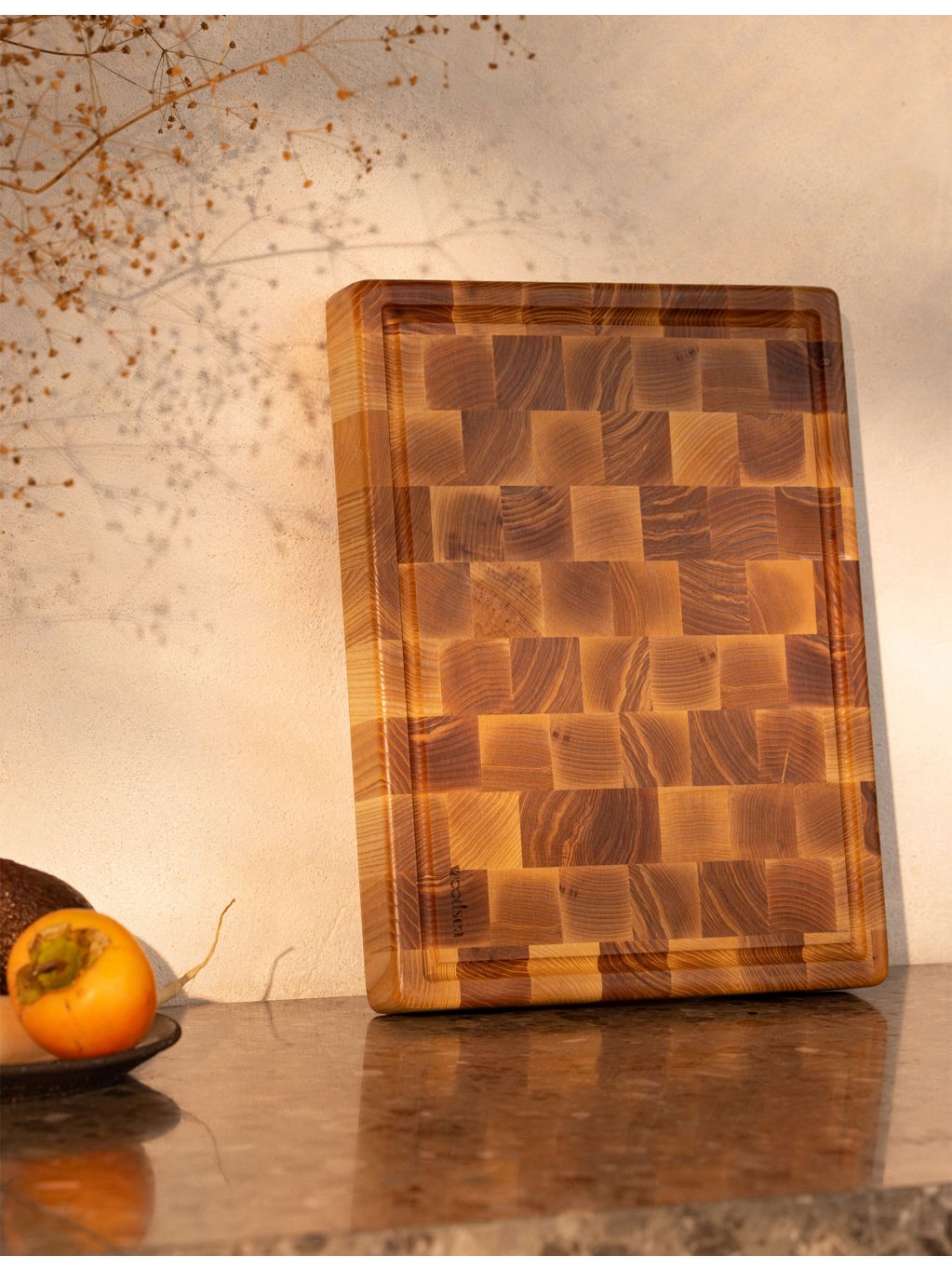 Woodstone wooden chopping board 60cm x 40cm with block pattern - British product