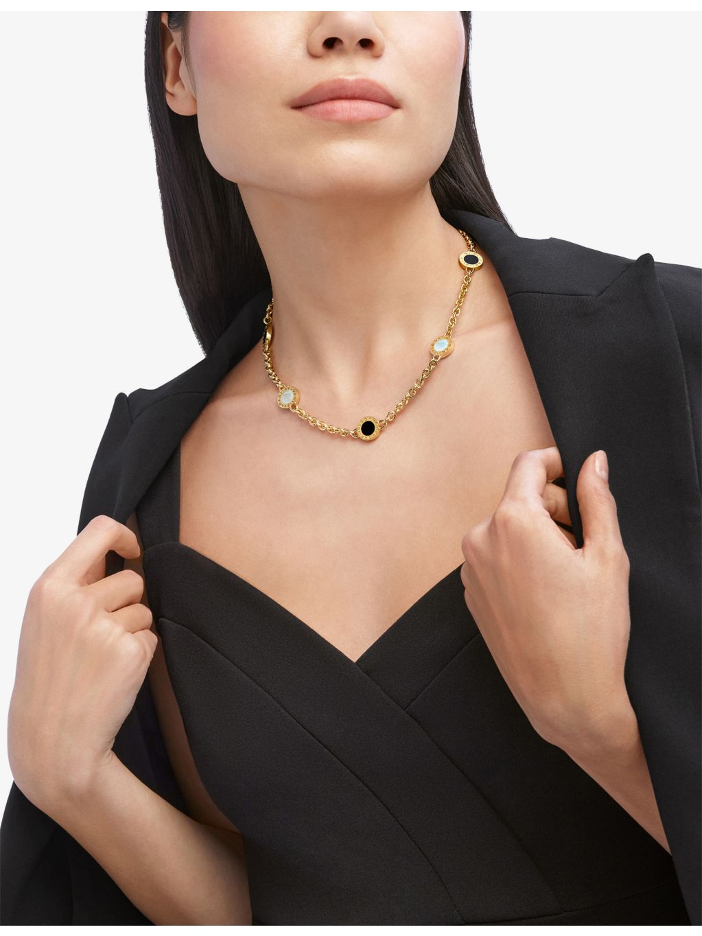 Bvlgari 18ct yellow-gold mother-of-pearl and onyx necklace (British brand)