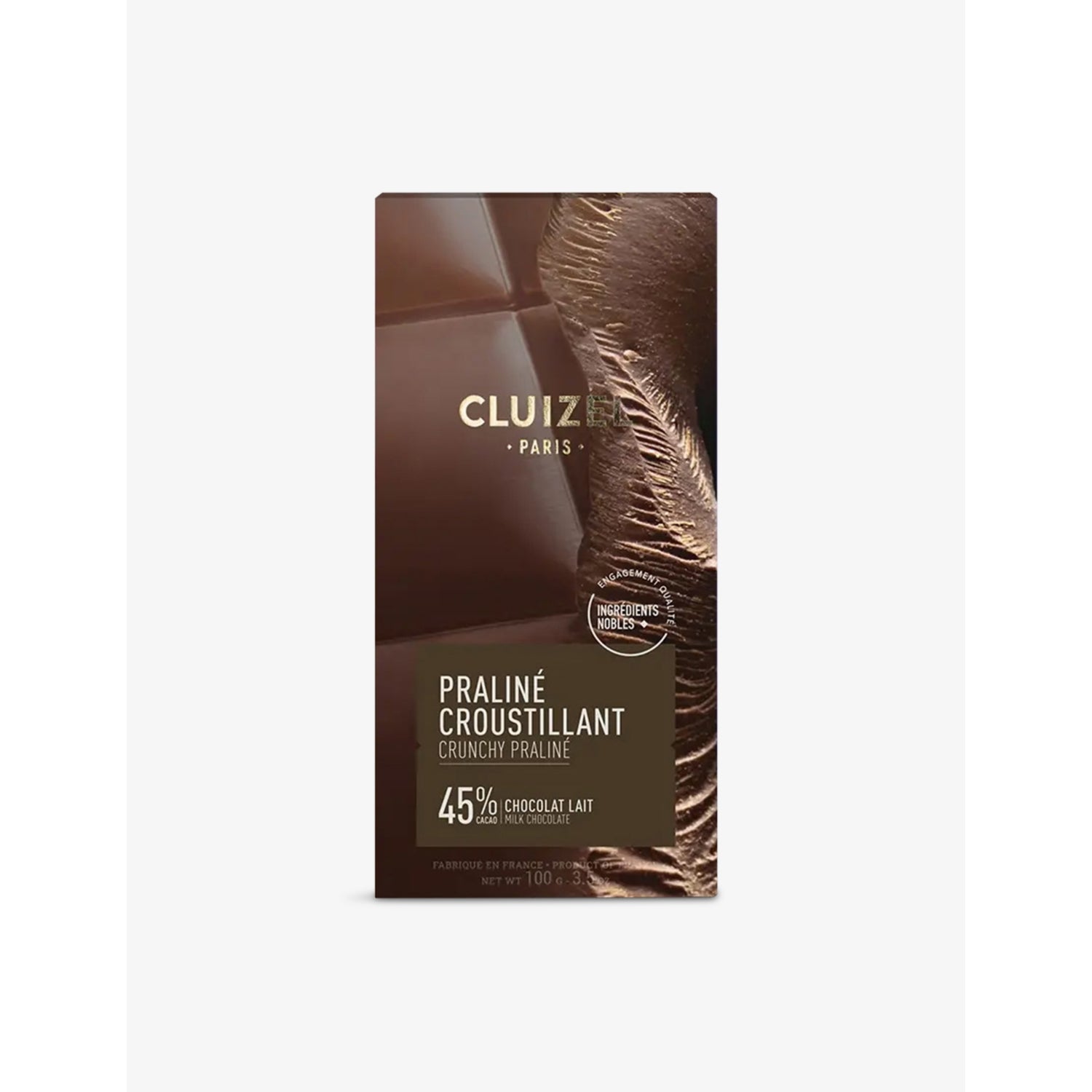 Michel Cluizel Praline Croustillant 45% milk chocolate bar 100g (British brand)