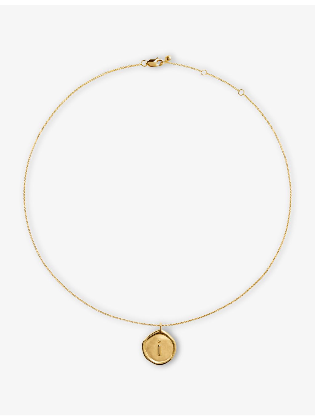 Monica Vinader 18ct gold vermeil initial I necklace, imported from the UK