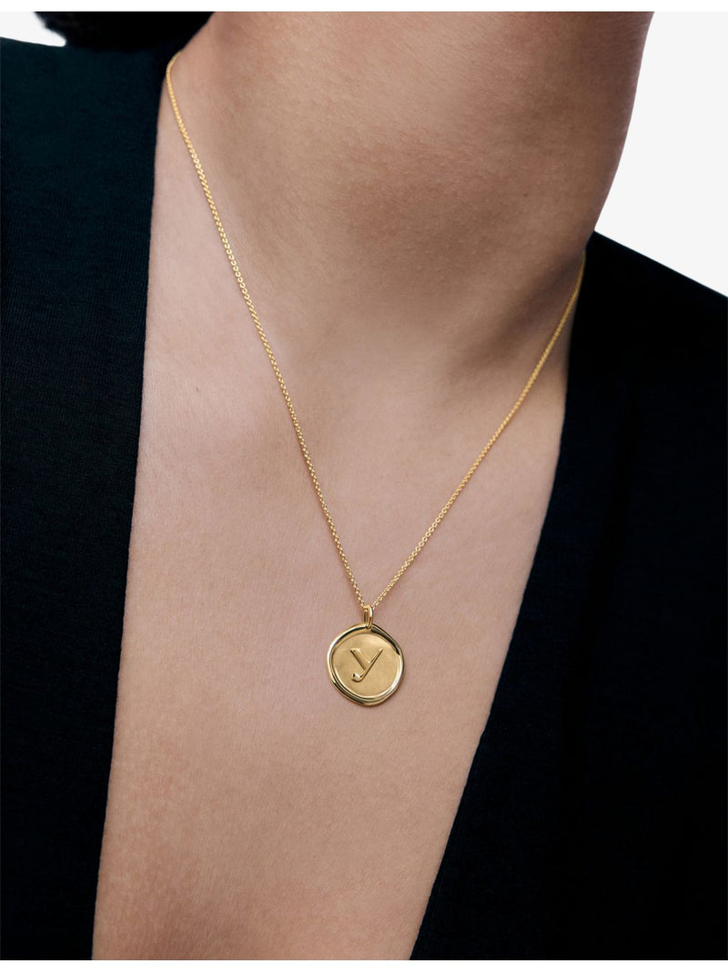 Monica Vinader 18ct gold vermeil Initial Y necklace, imported from the UK