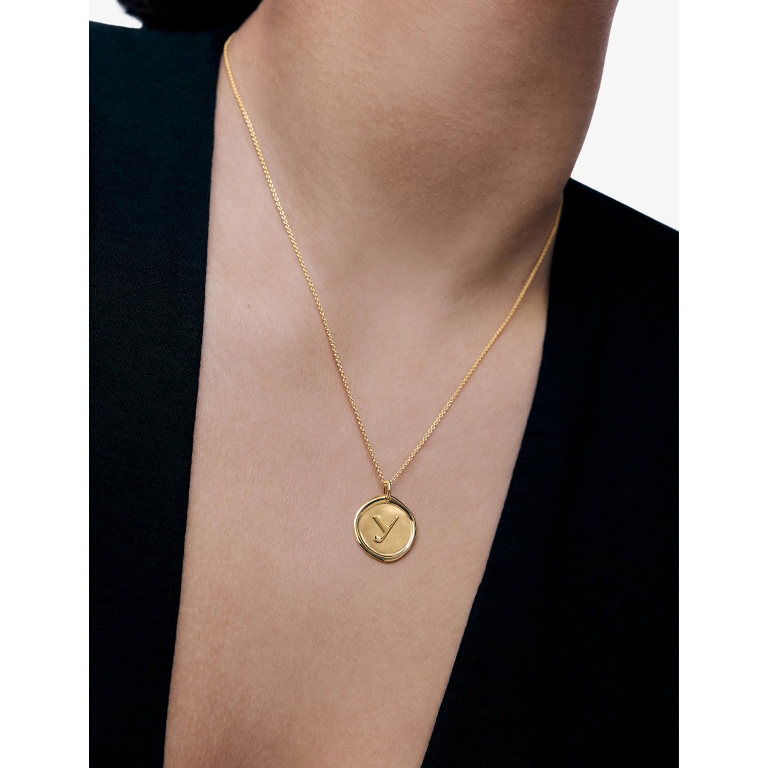 Monica Vinader 18ct gold vermeil Initial Y necklace, imported from the UK