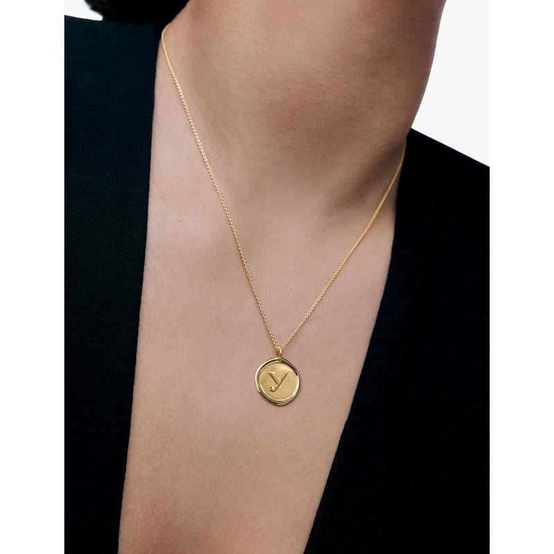 Monica Vinader 18ct gold vermeil Initial Y necklace, imported from the UK