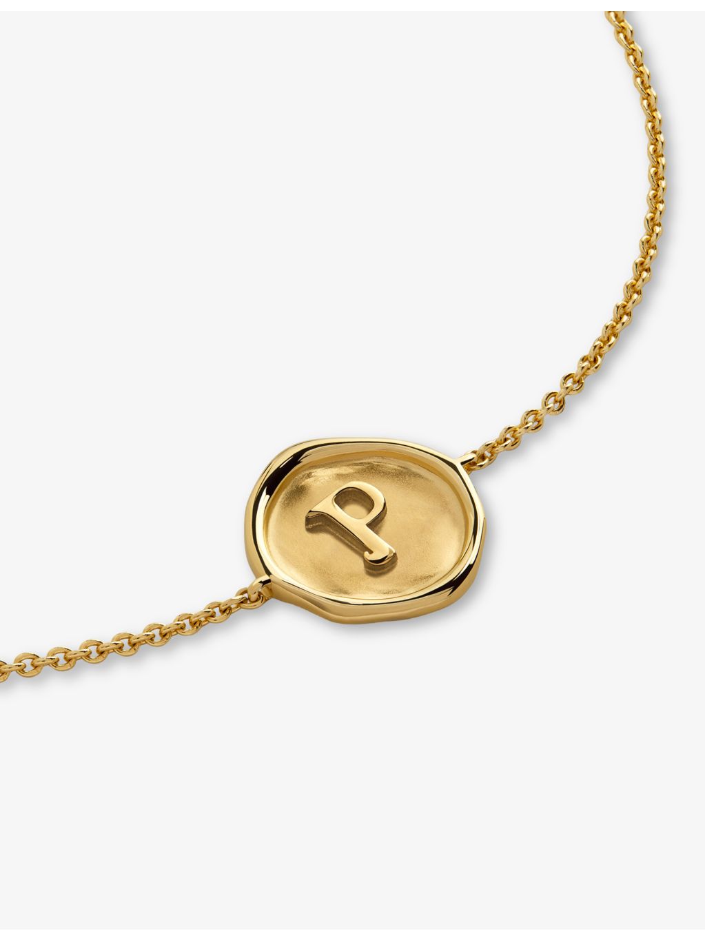 Monica Vinader initial P stamp 18ct yellow gold vermeil bracelet (British brand)