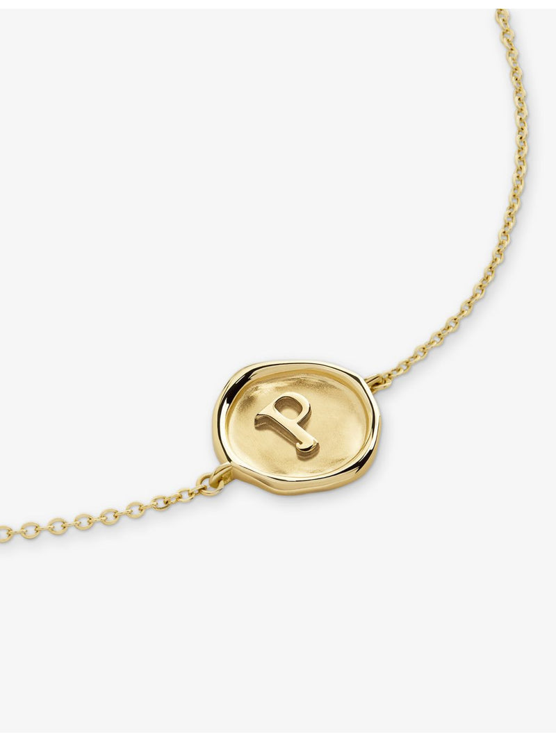 Monica Vinader mini initial P bracelet in 14ct yellow gold (British brand)