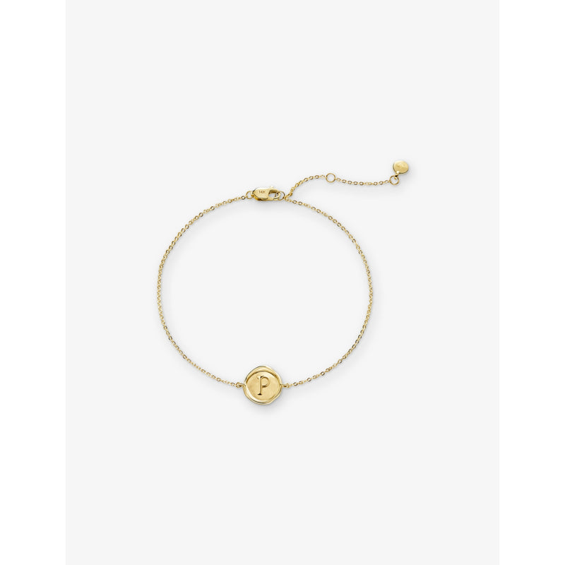 Monica Vinader mini initial P bracelet in 14ct yellow gold (British brand)
