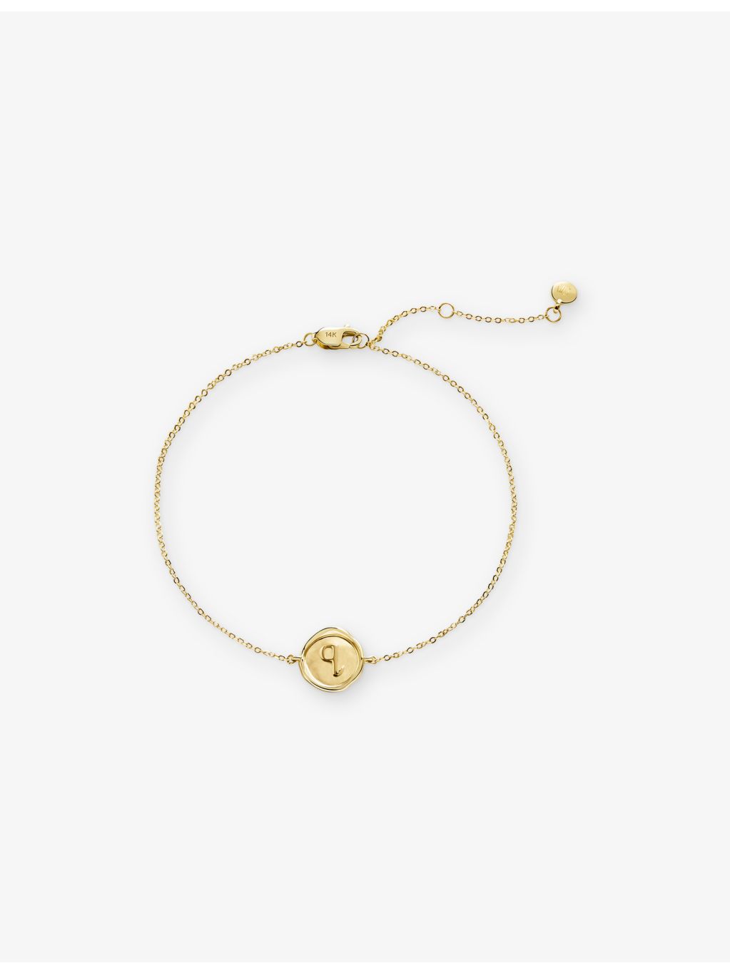 Monica Vinader 14ct gold initial Q bracelet 16-19cm, UK version
