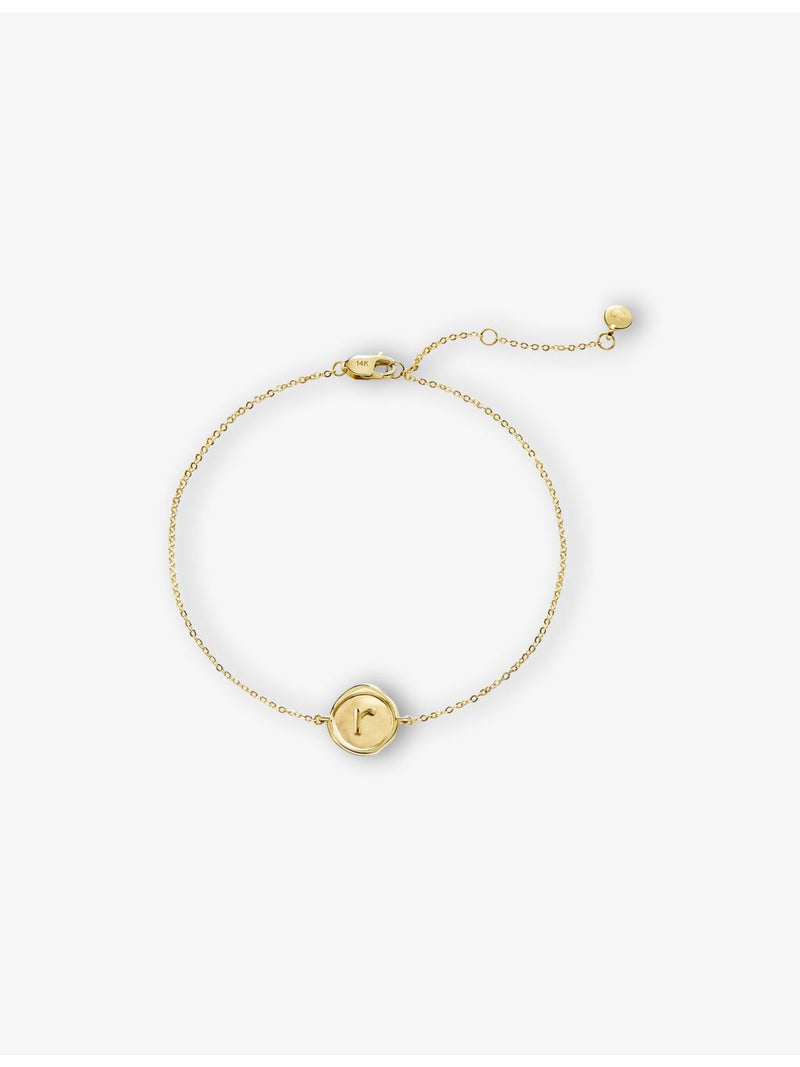 Monica Vinader mini initial R 14ct yellow-gold bracelet, UK version