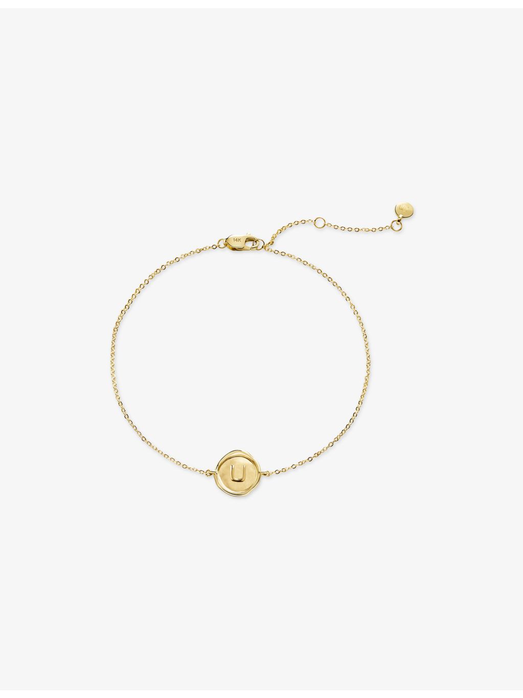 Monica Vinader 14ct gold U initial bracelet, imported from the UK