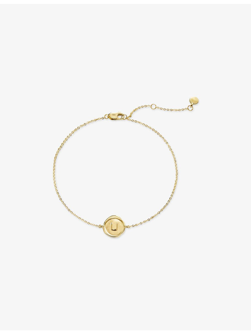Monica Vinader 14ct gold U initial bracelet, imported from the UK