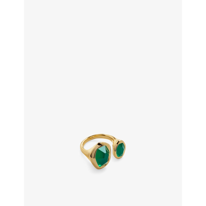 Odyssey 18ct Gold Vermeil-Plated 925 Sterling Silver and Onyx Open Ring - K
