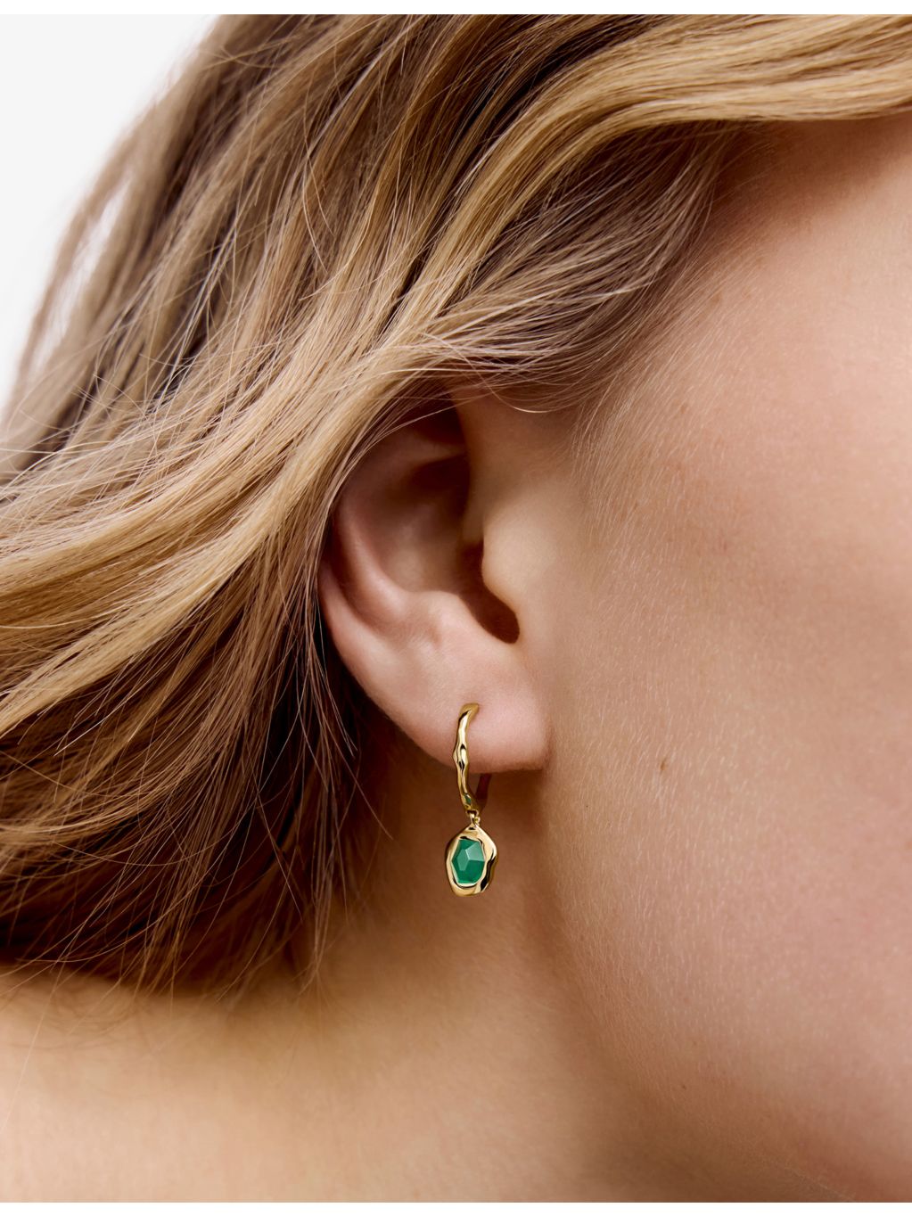 Monica Vinader onyx huggie earrings in gold vermeil, imported from the UK