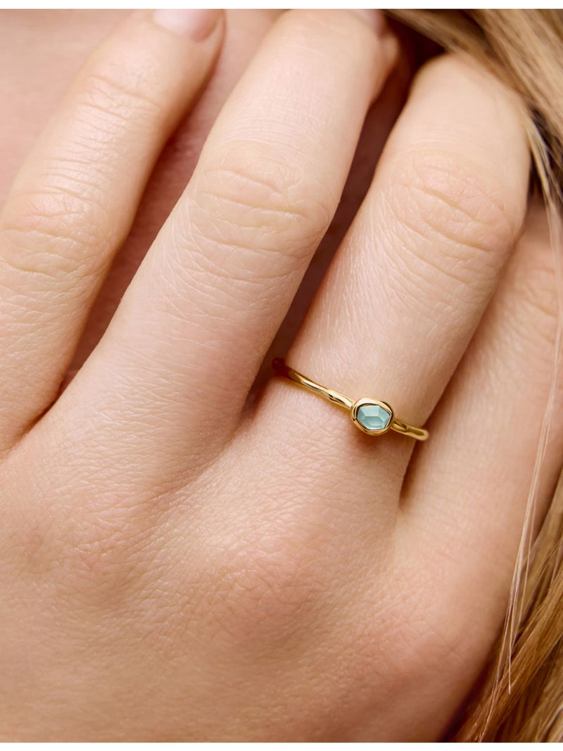 Monica Vinader 18ct gold vermeil stacking ring with aquamarine gemstone, UK version