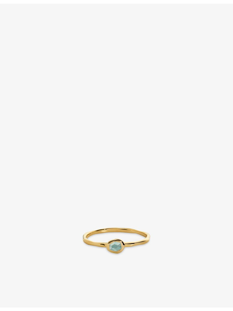 Monica Vinader 18ct gold vermeil stacking ring with aquamarine gemstone, UK version