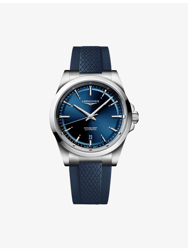 Longines Conquest stainless-steel and rubber automatic watch 38mm - British product