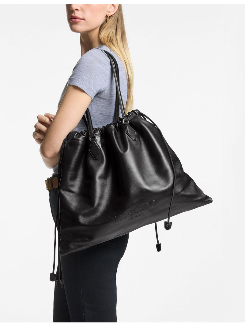 Jimmy Choo nappa leather drawstring tote bag, imported from the UK