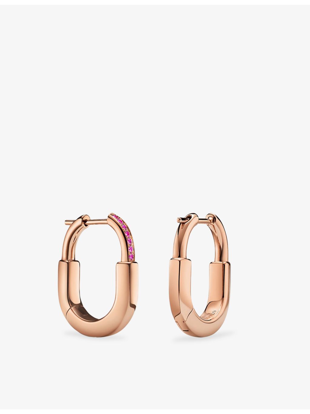 Tiffany Lock small earrings 18ct rose-gold with pink sapphires, imported from the UK