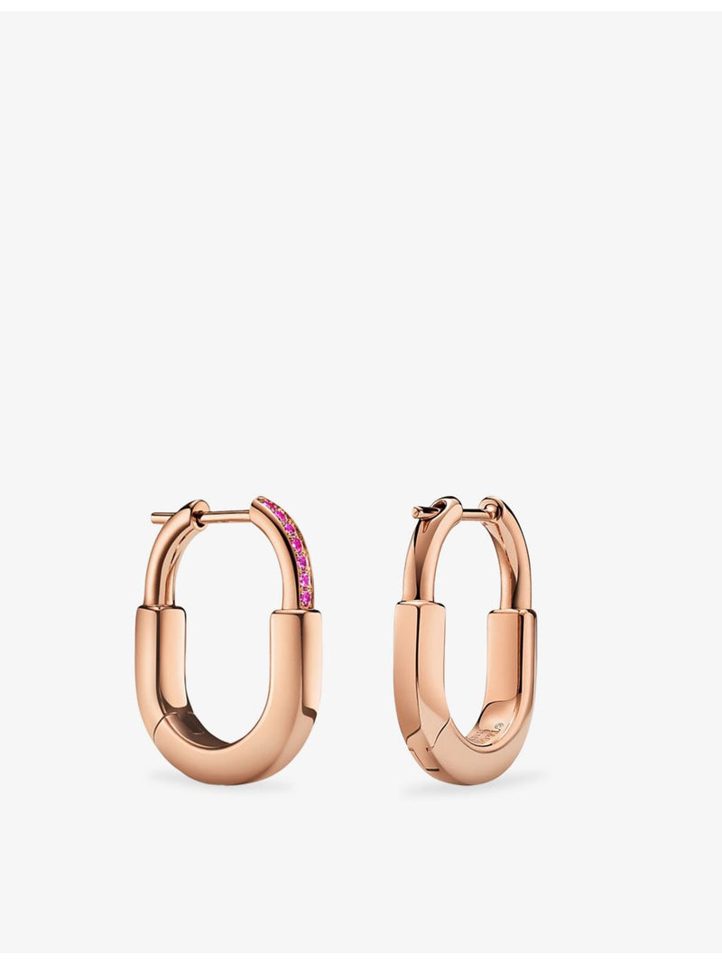 Tiffany Lock small earrings 18ct rose-gold with pink sapphires, imported from the UK