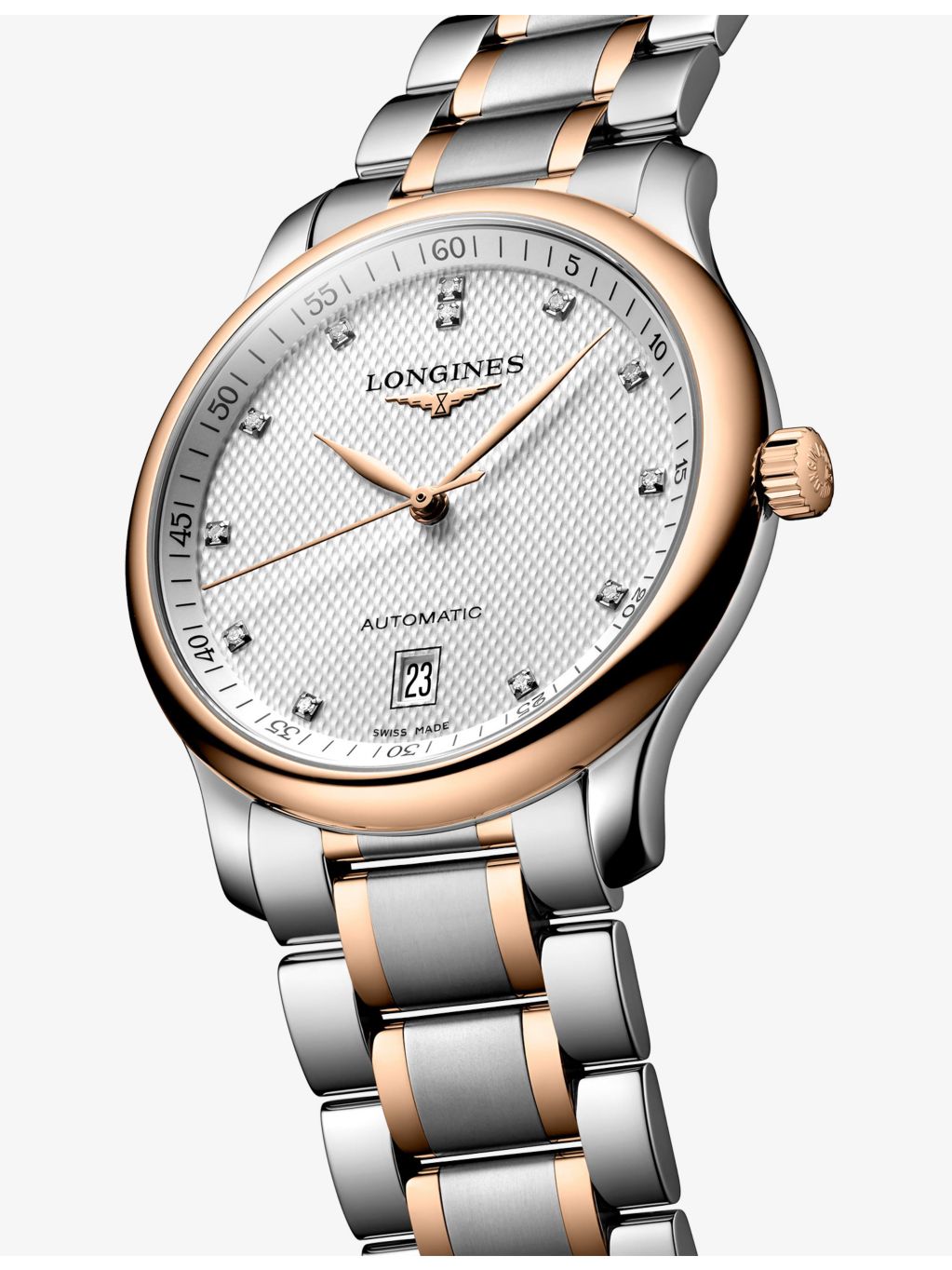 Longines Master Collection rose gold watch with diamond-set dial, UK version