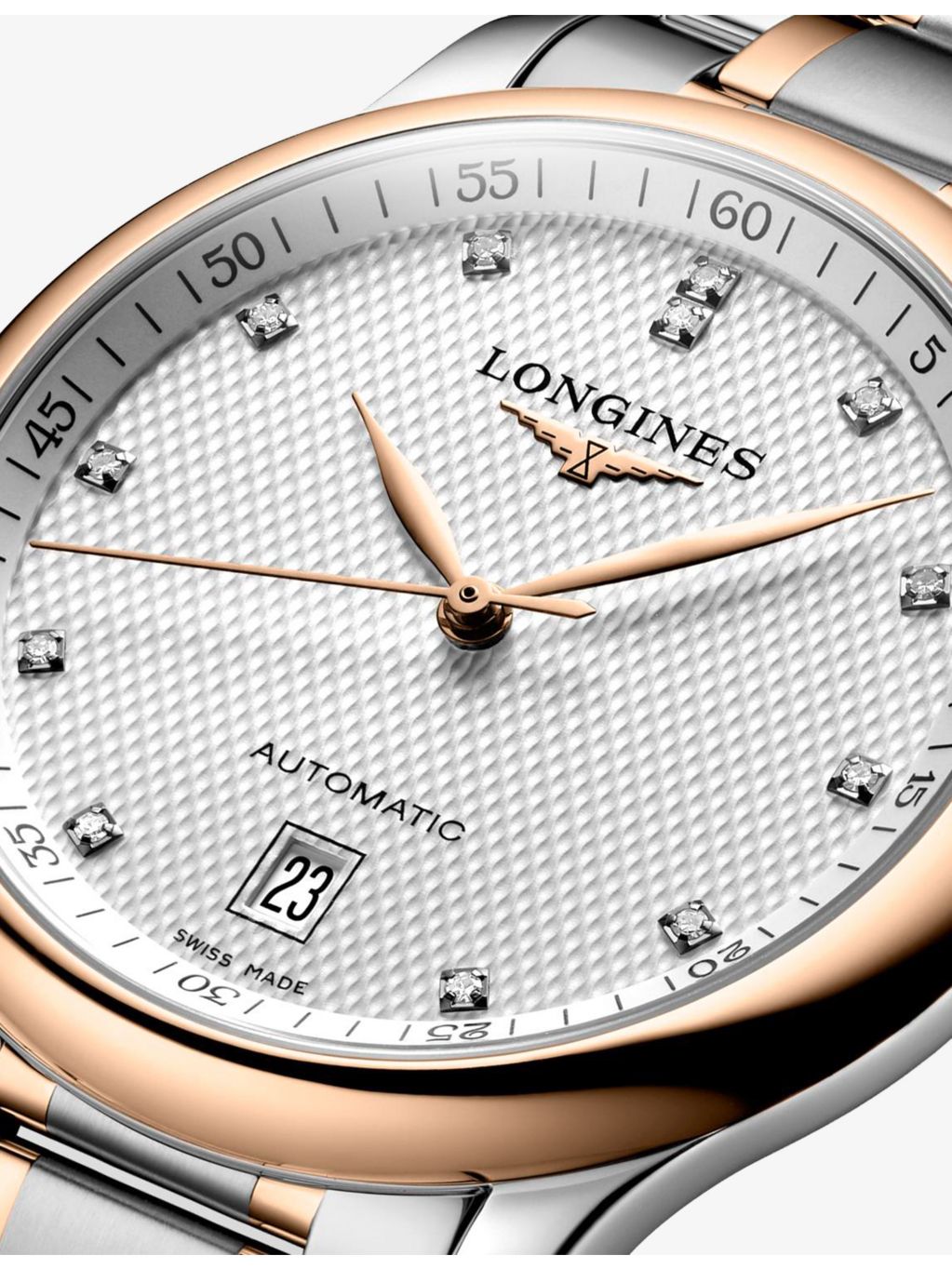 Longines Master Collection rose gold watch with diamond-set dial, UK version