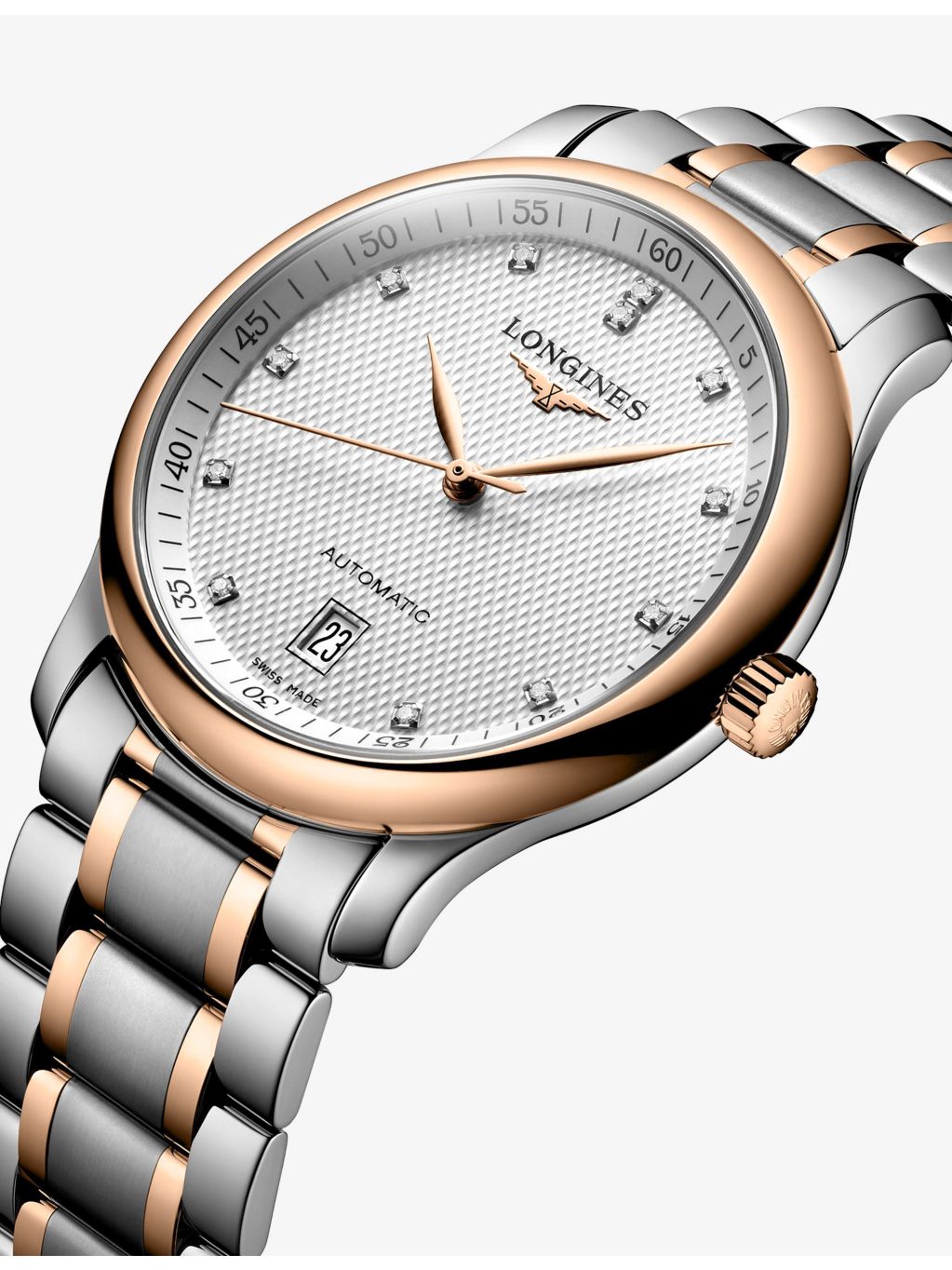 Longines Master Collection rose gold watch with diamond-set dial, UK version