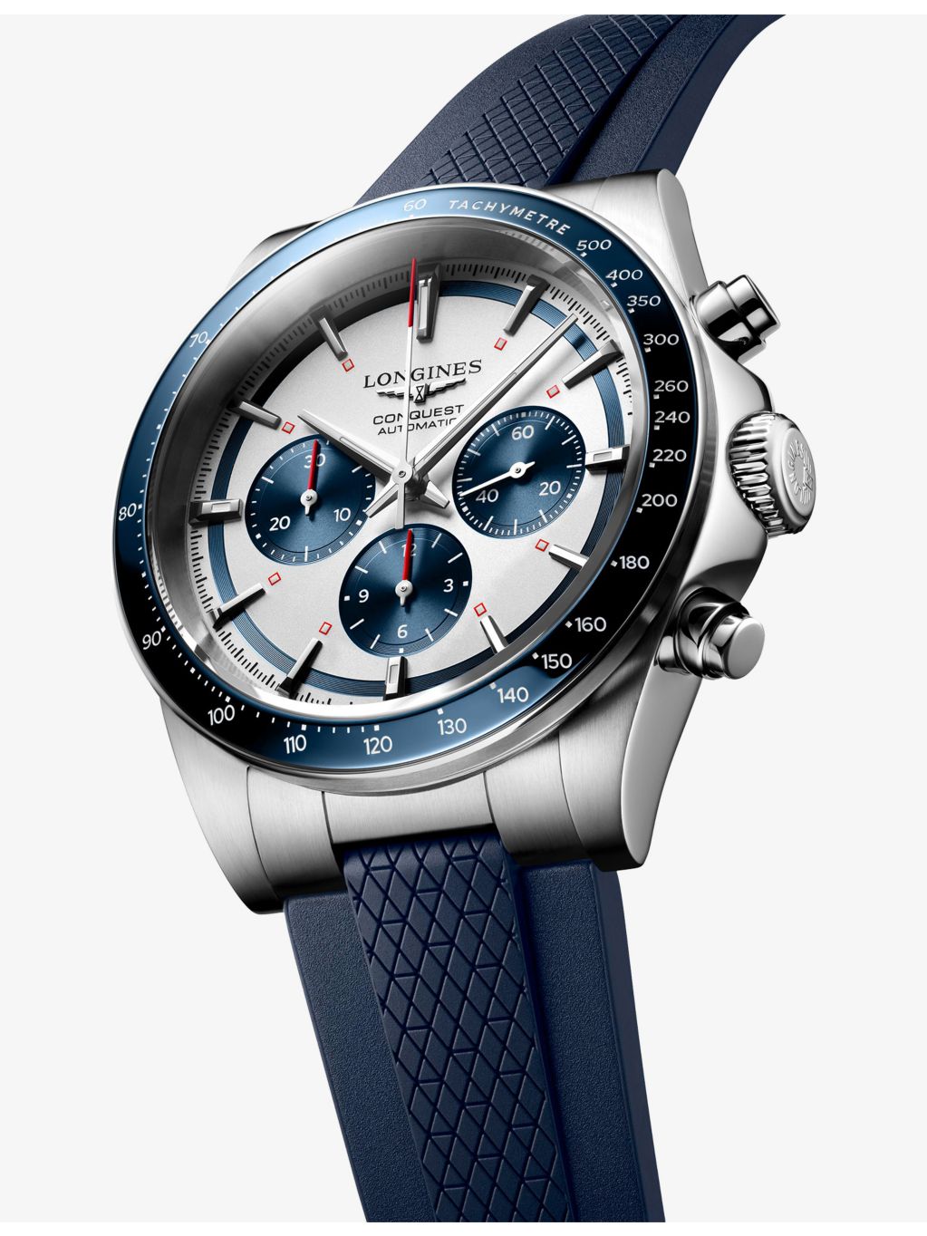 Longines Conquest Chronograph blue ceramic bezel watch 42mm, UK version