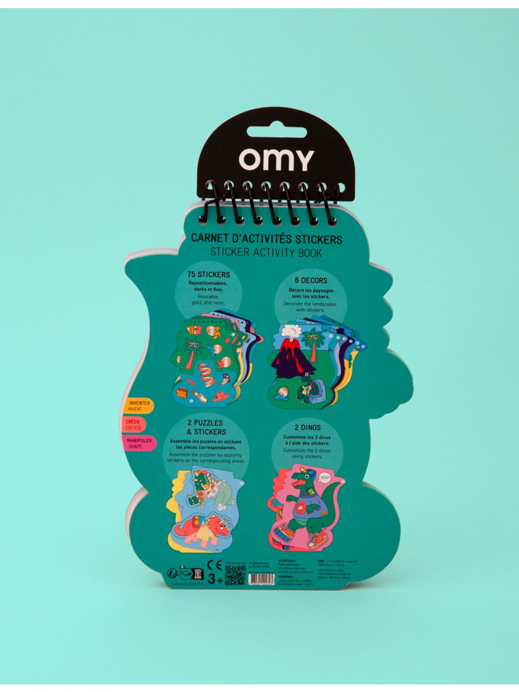 Omy dino sticker activity book with 75 stickers, UK version
