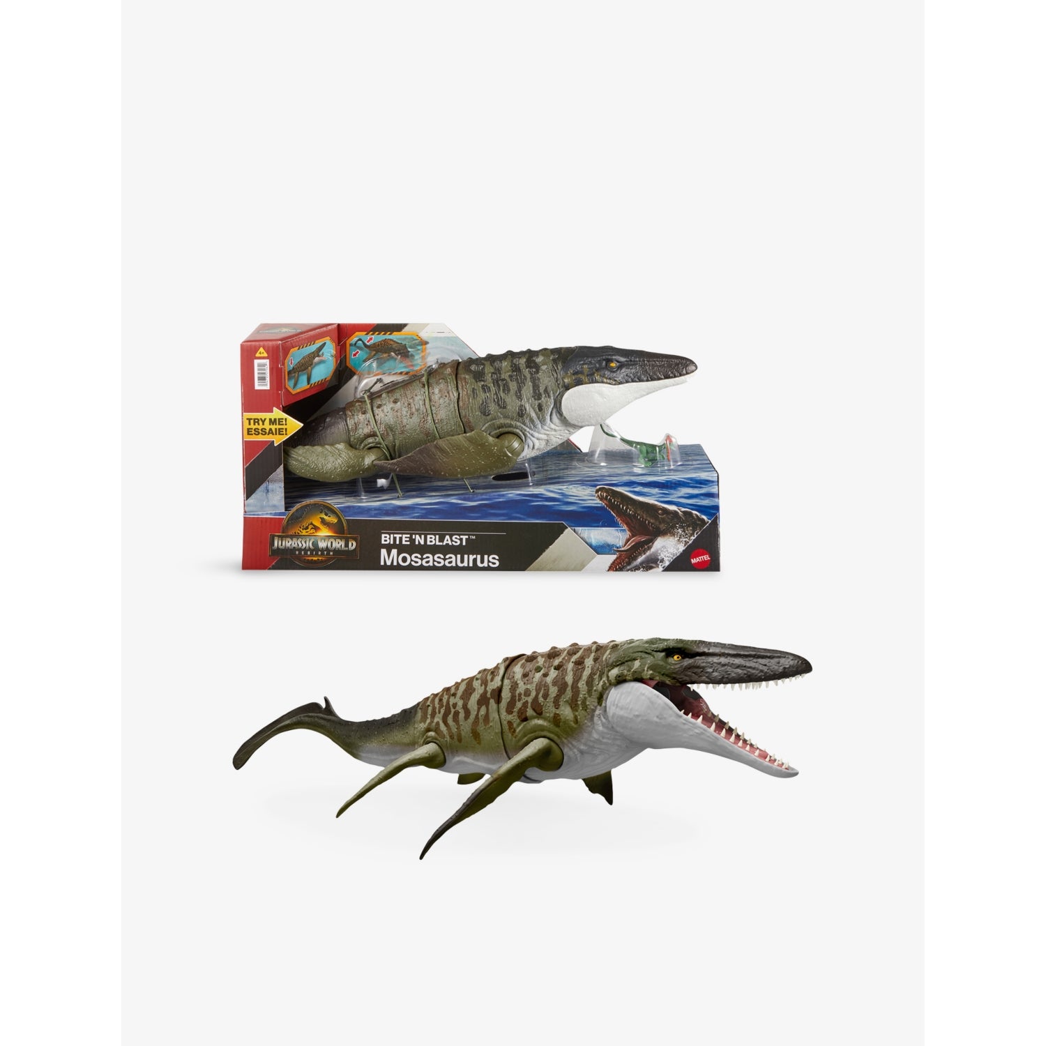 Jurassic World Bite 'N' Blast Mosasaurus action figure 65cm, UK version