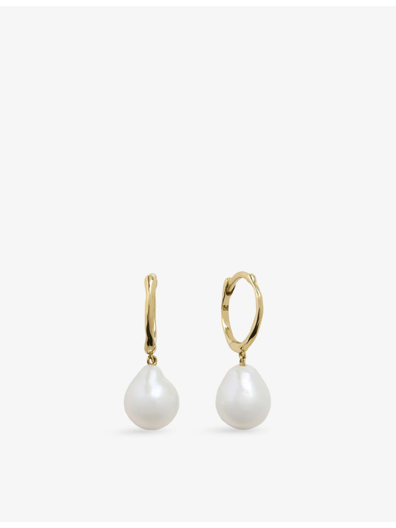 Monica Vinader small 14ct yellow-gold baroque pearl huggie earrings - British product