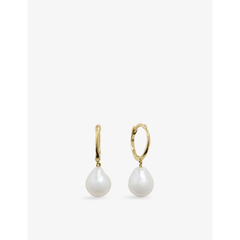 Monica Vinader small 14ct yellow-gold baroque pearl huggie earrings - British product